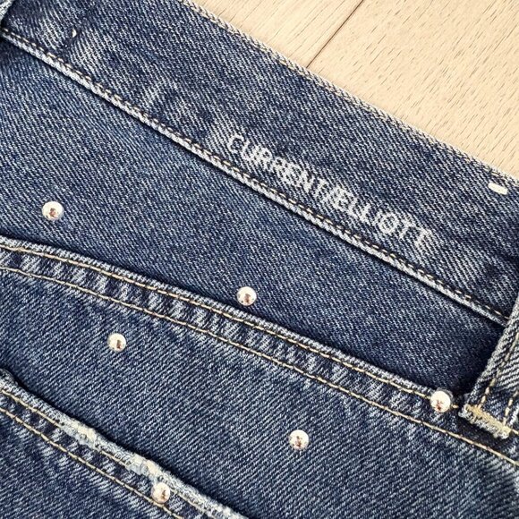 Current Elliott Womens 26 Vintage Cropped  Straight Leg Studded Dark Blue Jeans - Picture 9 of 9